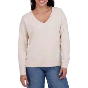 Lucky Brand Womens V Neck Knit Sweater Pullover Ivory Beige Size XXL